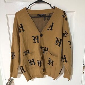 Harry Potter Wizarding World H Monogram Cardigan Sweater Tan Black Large